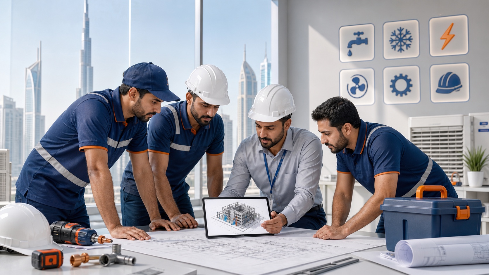 Technical services team planning a Dubai site job